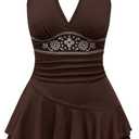 Women's Halter Cowgirl Vintage Mini Dress Embroidery Tie Back Sleeveless Ruched Tiered Layer A Line Dresses (Brown), Small