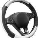 SEG Direct Car Steering Wheel Cover Universal Standard Size 14.5-15 inch, Black and White Microfiber Leather