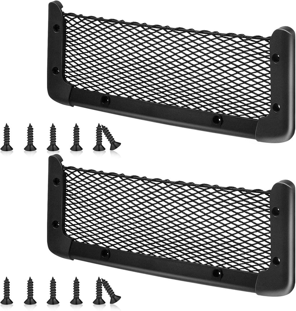 Frienda 2 Pcs ABS Plastic Frame Car Storage Net Bag Phone Car Mesh Net Holder RV Storage Boat Cargo Pocket Organizer Framed Mesh Pocket with Screws for Auto RV (13.8 x 5 Inch)
