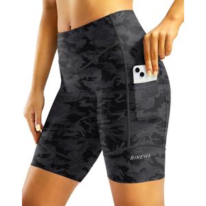 Padded Bike Shorts for Women High Waisted 4D Padding Cycling Bicycle Road Biking Shorts with Pockets (XX-Large, Camo Black)