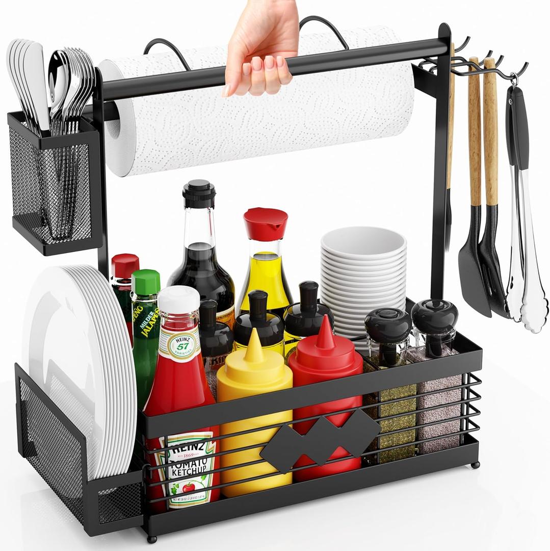 Grill Caddy for Outdoor Grill, BBQ Caddy with Camping Paper Towel Holder and Plate Holder, Picnic Utensil Condiment Kitchen Organizer for Camper, RV Patio Tailgate Essentials, Grilling Gifts for Men Grill Caddy for Outdoor Grill, BBQ Caddy with Camping Paper Towel Holder and Plate Holder, Picnic Utensil Condiment Kitchen Organizer for Camper, RV Patio Tailgate Essentials, Grilling Gifts for Men