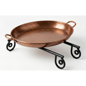 Freestanding Hammered Copper Bird Feeder & Bird Bath with Scroll Stand