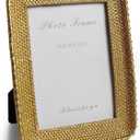Cuspin Vintage Gold 5x7 Picture Frame, Gold Metal Rattan Textured Hand-Crafted Photo Frame with Glass Front Antique Picture Frame for Tabletop Display & Wall Display, Retro Design Home Decor
