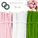 300 Pcs Thick Pipe Cleaners Craft Supplies, 3 Assorted Colors Bulk Pipe Cleaners with Floral Wires, Gardening Tape, Stamen,Tulip Chenille Stems DIY Flower Making Kit for Craft Lovers Art Projects