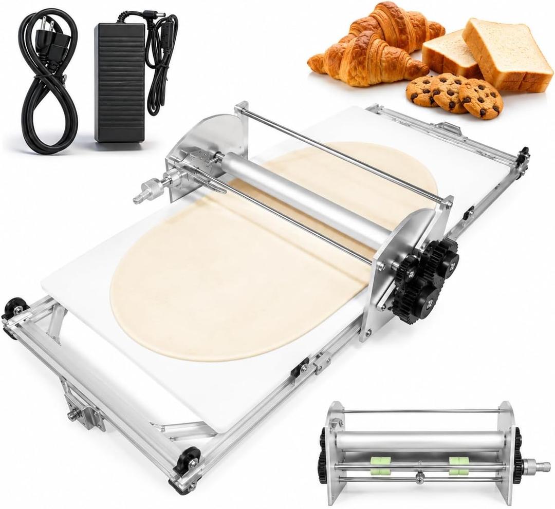Electric Foldable Dough Sheeter, 51.18"×22.44" Working Surface, Commercial Stainless Steel Dough Roller, 10 Adjustable 2-30mm Thickness Heavy Duty Pasta Machine for Bakery Pizza Croissant Pastry
