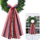 Riceshoot Large 4th of July Wreaths for Front Door Patriotic Ribbon Bow Wreath Satin Sash 250th Anniversary Decor Red White and Blue Bows Clip Patriotic Wreaths for Independence Day Indoor Outdoor