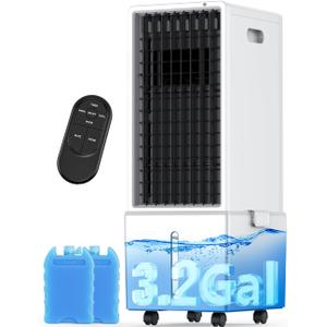 4-IN-1 Portable Air Conditioners w/3.2-Gal Tank for 24H Cooling, 4 Powerful Wind Speeds & 4 Modes, LED Touch Screen, Waterless Alert System & 12H Timer, Remote, Evaporative Air Cooler for Home