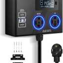 VEVOR NEMA Splitter for Dryer and EV, 3-Color LED Indicator, 240V Smart Power Distribution, with NEMA 14-30 Plug, NEMA 14-30 & NEMA 14-50 Outlets, Large 3.4-Inch LCD Screen, for Max 24A Dryer or EV