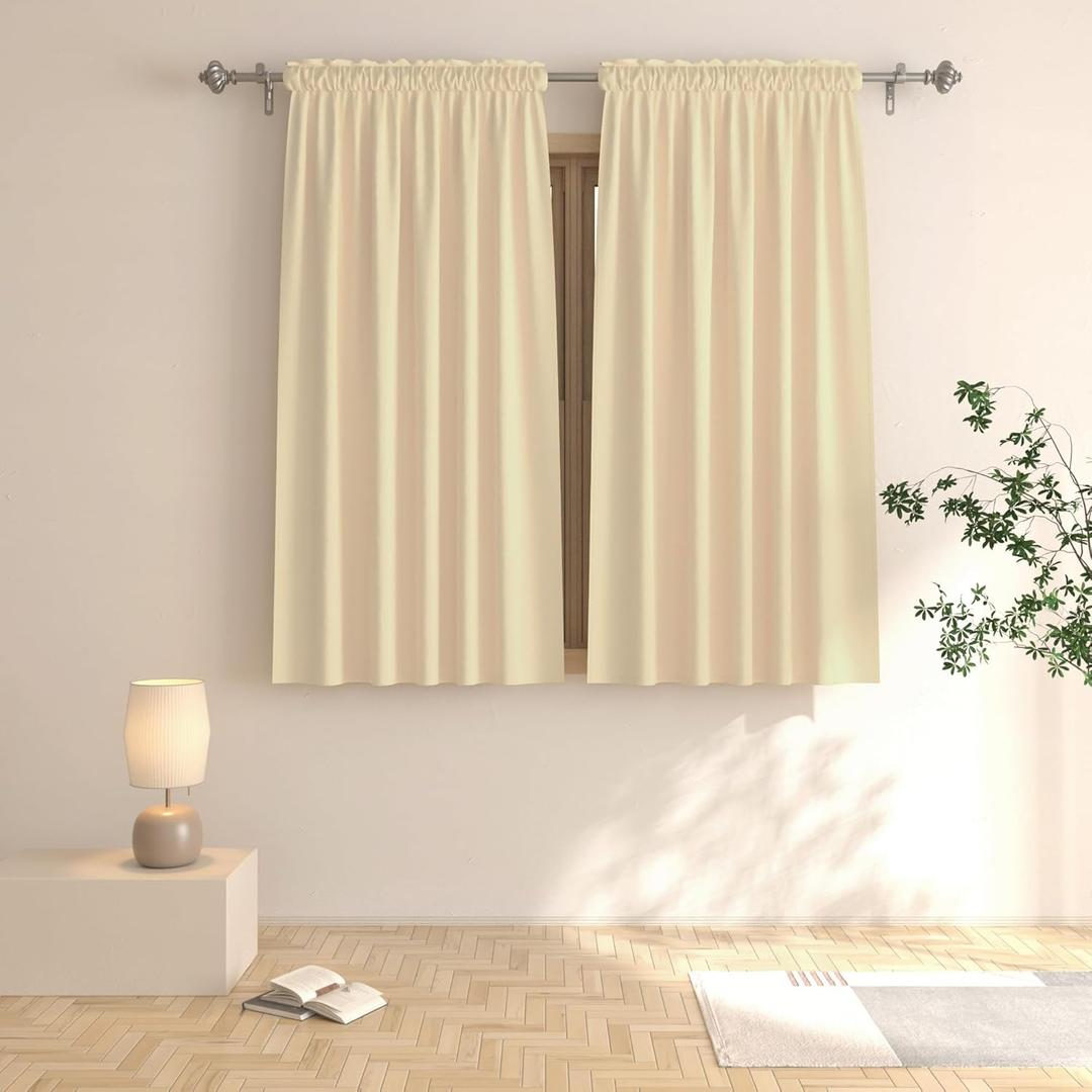 UPOPO Beige Curtains 45 inches Long Room Darkening Window Curtain Panels Living Room Rod Pocket Thermal Insulated Drapes Bedroom Bathroom Kitchen Basement 2 Panels 52"x45"