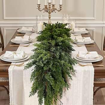 6FT Artificial Christmas Garland, Cedar Garland -Real Touch Greenery Cypress Pine Garland for Mantle Table Railing Fireplace Indoor & Outdoor Christmas Decorations