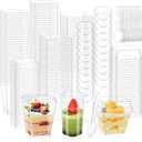 300 Packs 5oz Dessert Cups with Lids and Spoons, Clear Parfait Cups for Parties, Mini Plastic Dessert Cups Appetizer Cups, Square Dessert Shooter Cups for Fruit Chocolate Pudding and Ice Cream