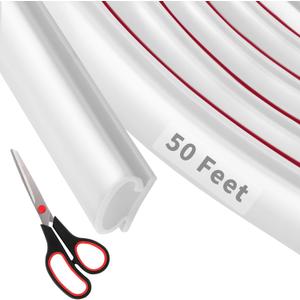 50 Feet D-Shape Rubber Weather Stripping Door Seal Strip, Self-Adhesive Backing Door Weatherstripping for Door Frame Insulation Large Gap, Easy Cut to Size with Tailor Scissors(White)