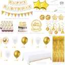 Golden Birthday Party Decorations,Party Banner,Hanging Swirl,Foil Backdrops,Balloons for Women,Men's 10th-50th Birthdays