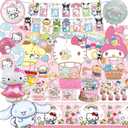 Kawaii Birthday Decorations, Cute Party Favors, Party Supplies Set Include Banner, Foil Balloons, Tablecloth, Backdrop, Cake Toppers.