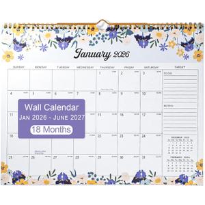 2026 Wall Calendar Flowers, Calendar 2026-2027, 18 Month, January 2026 to June 2027, Spiral Bound Hanging Calendars, 14.5" x 11.5" Large Print, Floral