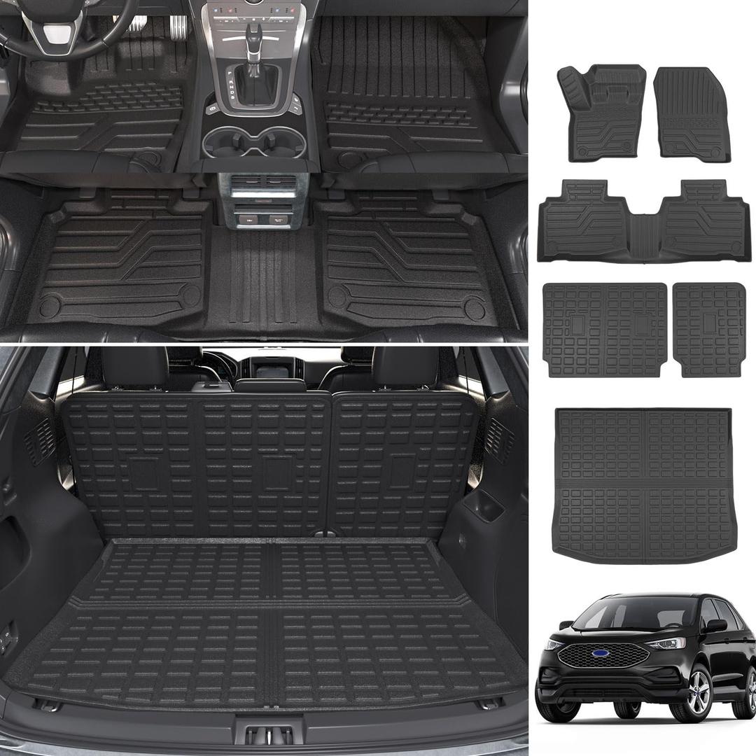 powoq Floor Mat Compatible with 2015-2024 Ford Edge Cargo Liner Backrest Mat TPE Trunk Mat Liner (Only Fit 5-Seater) Replacement for 2015-2024 Ford Edge Accessories (Trunk Mat+Backrest Mat+Floor Mat)