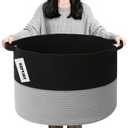 90L Large Blanket Basket,Woven Laundry Basket-Black&Light Grey