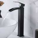 VCCUCINE Vessel Sink Faucet Black, Single Handle Single Hole Waterfall Rv Bathroom Faucet, Tall Lavatory Vanity Sink Faucets with Pop Up Drain and Two 3/8" Hoses,DSTVC014P-N