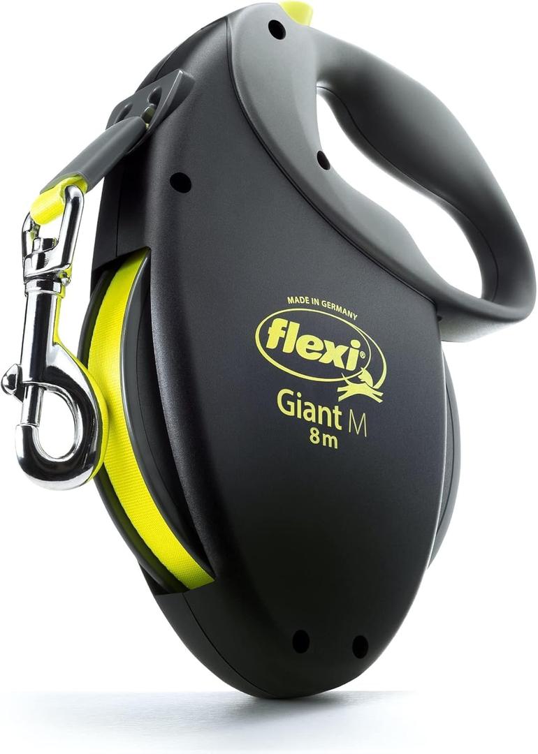 FLEXI Giant Tape Retractable Dog Leashes for Medium Dogs Upto 55 lbs. 26 ft., Black | Tangle Free Pet Walking Leash with One-Handed Brake, Pause, Lock|German Quality Product