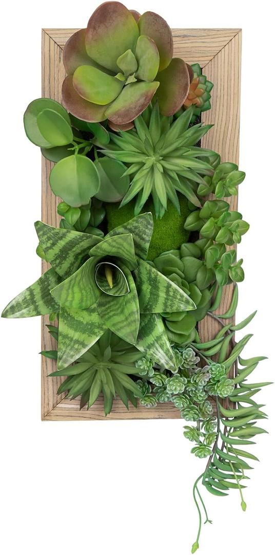 Succulents Wall Decor Hanging Artificial Plants Fake Snake Plants with Moss and Rectangle Wooden Frames Faux Plants Hanging Decor for Table Desk Livingroom Bedroom Bathroom Home Office (15.7 inch #1)