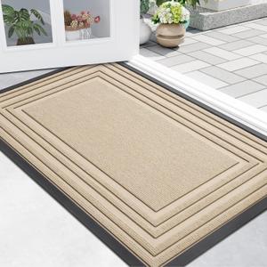 Buganda Front Door Mat Indoor Outdoor Entrance, Non-Slip Natural Rubber Doormats, Easy Clean, Low Profile, Dirt Trapper Entryway Floor Mats for Outside, Garages and Patios, 36x24, Beige