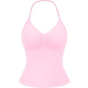 YEOREO SoftHue Impact Longline Strappy Top Women's Halter Workout Tank Tops Backless Gym Longline with Adjustable Strap (X-Large, Pink)