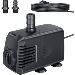 POPOSOAP 400GPH Submersible Pump(1500L/H, 24W), Ultra Quiet Fountain Pump with Over Heating Protection & Filter Sponge 6.6ft High Lift for Pond, Fish Tank, Aquarium, Hydroponics, Waterfall Q103