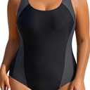 Aqua Eve Plus Size Swimsuits Athletic One Piece Bathing Suit for Women Tummy Control Slimming Swimwear Black&Grey 20 Plus
