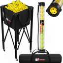 [2-in-1 Set] Tennis & Pickleball Hopper with Pickup Tube Pickleball Caddy with Collapsible Metal Frame Ball Basket and Wheels & Carry Case 120 Tennis Balls or 100 Pickleball Ball Holder (Pin)