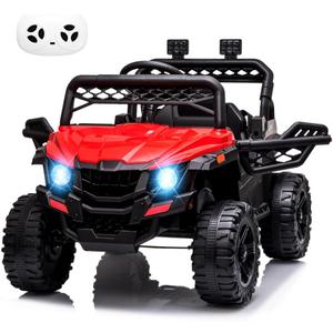 Kids Ride On UTV with Remote Control, 12V Kids Powered Wheels Electric Vehicle Toys with Spring Suspension,FM,LED Lights,AUX Port,Music,USB, Red