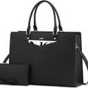 LOVEVOOK Laptop Tote Bag for Women, Leather Business Office Work Bag Computer Briefcase with Small Clutch fit for 15.6 Inch Laptop,Black (17.3 inch)