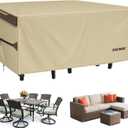 RICHIE Outdoor Patio Furniture Cover - Heavy Duty Waterproof 600D Tough Canvas Protector for Rectangular Table Cover, All-Season Dining Table and Chair Covers (84L x 44W x 28H Inch) Beige & Brown