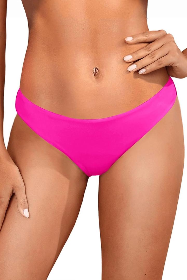 Tempt Me Women Low Rise Bikini Bottoms - Moderate Coverage Bathing Suit Bottoms Low Waisted Swimsuit Bottoms Brief 2025 (Pink, M)