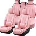 Coverado Car Seat Covers Full Set, Seat Covers for Cars, Pink Car Seat Protector Waterproof, Nappa Leather Car Seat Cushion, Car Seat Covers Front Seats and Back Fit for Most Cars
