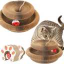 2-Pack Kitty Kurls Cat Scratcher – Foldable Magic Organ Cat Scratcher Board, Reversible Corrugated Cardboard Kitty Scratching Toy with 2 Bell Balls for Indoor Exercise