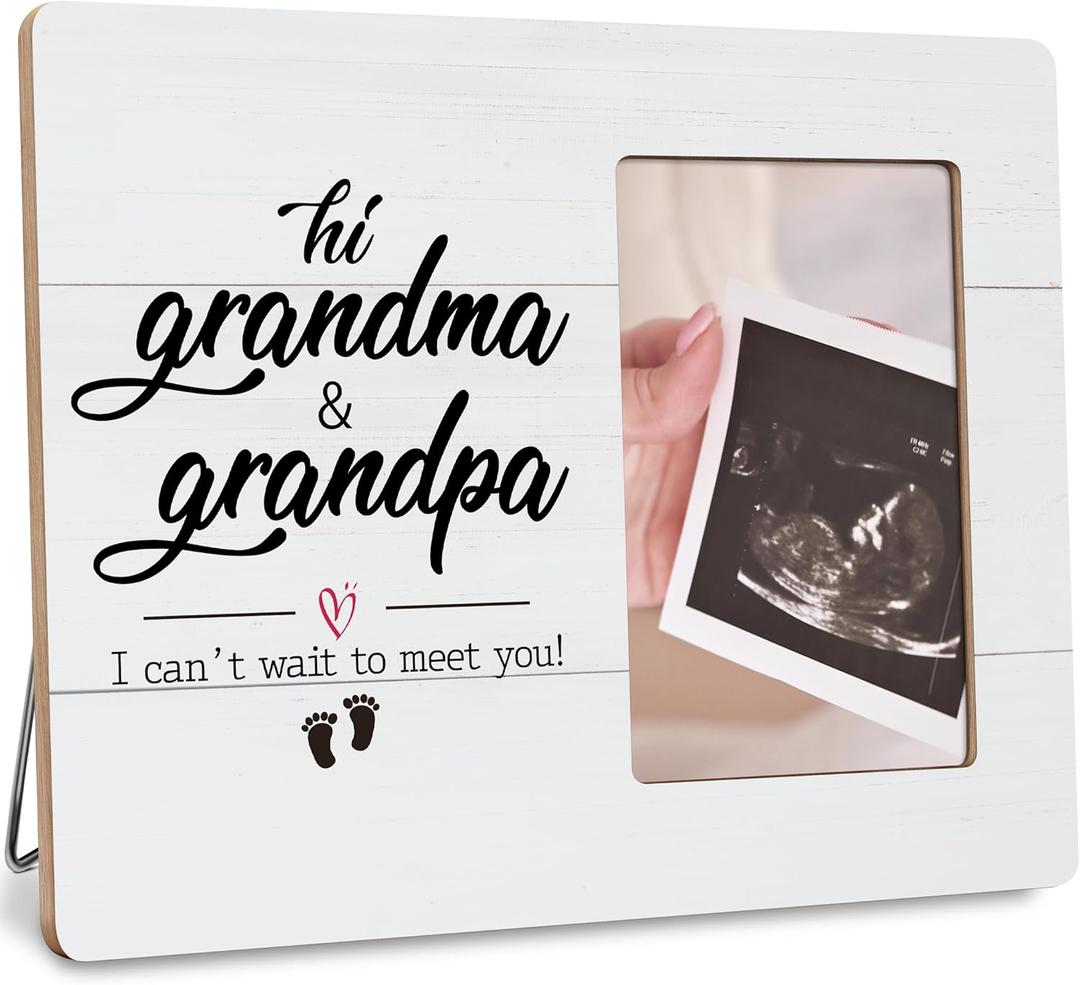 First Time Grandparents Gifts Picture Frame, Pregnancy Announcement Gift, Baby Sonogram Frame, Grandma Grandpa I Cant Wait to Meet You Frames Fits 4x6 Photo (Gray)
