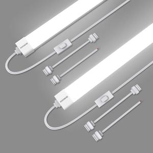 5000K LED Ceiling Light Fixture, 2FT with Plug Linkable, 2PCS Waterproof LED Tube Light Under Cabinet Lighting,Closet Light 18W for Garage Kitchen Bathroom Workbench and Office (White)