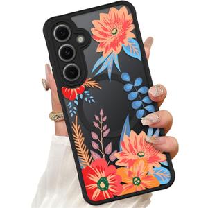 ZIYE Magnetic Case for Samsung Galaxy S24 FE 6.7 Inch [Compatible with MagSafe] Hard PC and Soft TPU Case with Orange Floral Flowers Anti-Scratch Shockproof Protection Phone Cover for Women