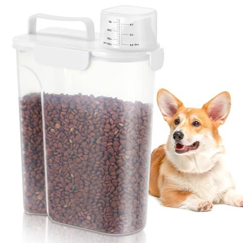 TBMAXS 5-7 Lbs Dog Cat Food Storage Container, Portable Travel Pet Food Storage Container with Measuring Cup, Easy-Pouring Bird Seed Dispenser, Airtight Rice Cereal Oatmeal Flour Dispenser -White