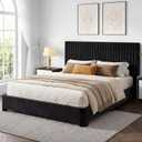 Vipbear Queen Size Bed Frame with Heaboard, Luxury Velvet Upholstered Bed Frame with Wooden Slats Support - Low & Sturdy, Noise-Free, No Box Spring, Easy Assembly, Black