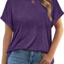 onlypuff Casual Womens Top Short Sleeve Summer Shirts Cute Tee Shirt Loose Tunic Top 2025 Fashion Trendy (L)