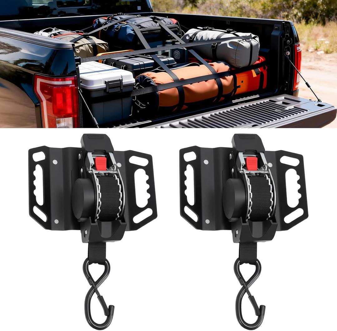 UNONLUX Fit for 2015-2026 F150 Retractable Ratchet Straps, Upgraded Heavy Duty MBS1500LBS 360 Rotation One-Handed Operation Tie Down Straps Fit for Ford F150 Accessories & F250 F350 F450 F550
