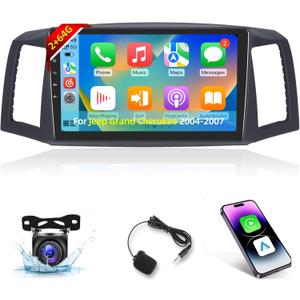 2+64G Android 13 Car Stereo for Jeep Grand Cherokee 2004-2007 - 10.1 Inch HD IPS Touch Screen Radio - Wireless Carplay & Android Auto/DSP/WiFi/GPS/Mirror Link + AHD Rear View Camera & Micron