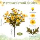 Real Looking Artificial Daisy Flowers for Outdoors, 5 Bundles Yellow Faux Flower Daisies UV Resistant Realistic Spring Summer Fake Flowers for Outside Planters Porch Decor