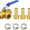 3 Way (T-Port) Brass 1/2" Hose Barb Forged Ball Valve 1/2" GFemale Thread with Lever Handle