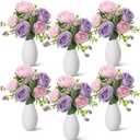 Reallnaive 6 Sets Artificial Peonies Ceramic Vases Rustic Faux Peonies Decorations Small Fake Floral Arrangements for Wedding Home Decor Decorative Farmhouse Bookshelf Table Centerpiece