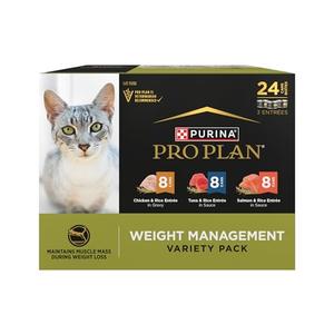 Purina Pro Plan Adult Weight Management Variety Pack Entrees in Gravy Wet Cat Food 3 Ounce (Pack of 24), BB 04/2027
