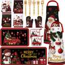 Bencailor 17 Pcs Christmas Kitchen Sets Snowman Kitchen Rug and Mat Xmas Mitts and Pot Holders Santa Apron Jingle Bells Dish Towels Wooden Spoons for Christmas Holiday Decoration Housewarming Gifts