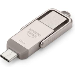 Amazon Basics 128GB USB Flash Drive, Thumb Drive Memory Stick with USB C and USB A Dual Ports, Champagne Silver