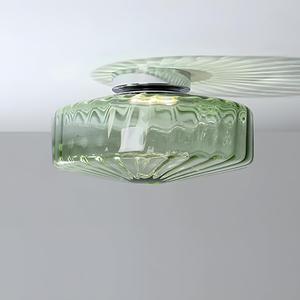 Bofea-Modern Green Ceiling Light Fixture Vintage Glass Flush Mount Ceiling Light Farmhouse Semi Flush Mount Lights Fixtures with Drum Glass Shade,Green Flush Lamp for Hallway Bedroom Foyer Bathroom